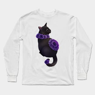 Cat with knapweed flowers Long Sleeve T-Shirt